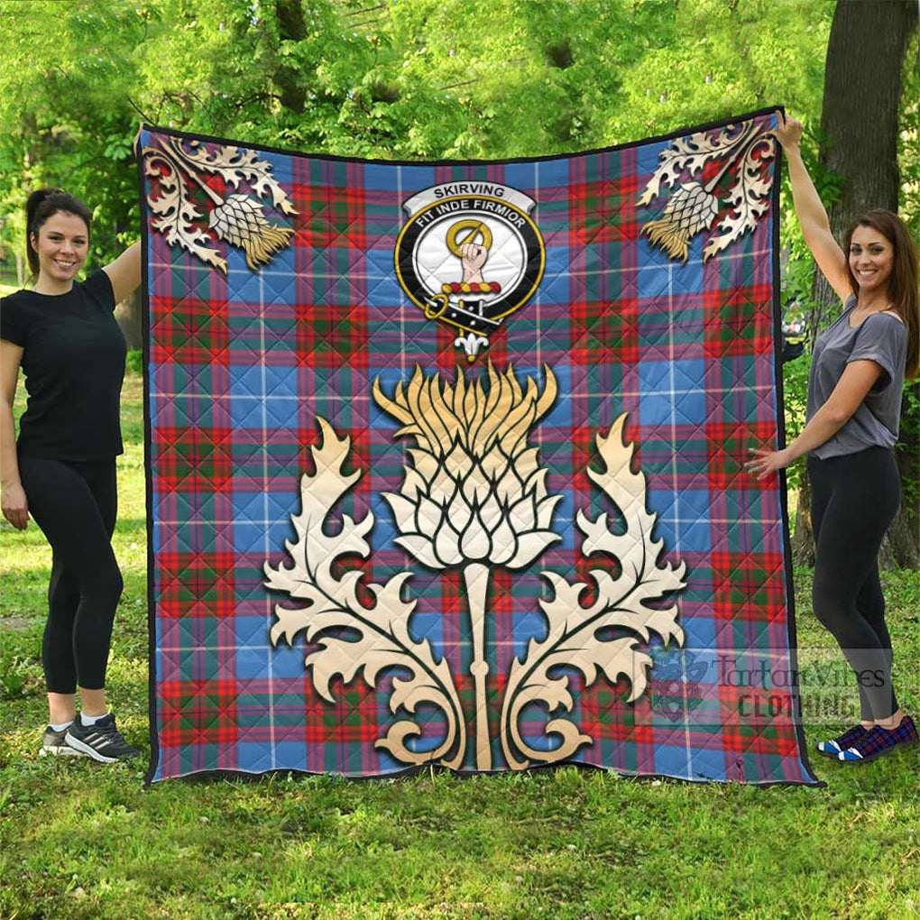 Skirving Tartan Quilt with Family Crest and Golden Thistle Style - Tartan Vibes Clothing
