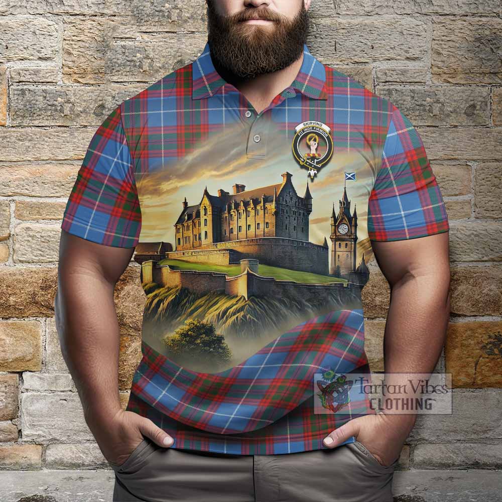 Tartan Vibes Clothing Skirving Tartan Family Crest Polo Shirt with Scottish Ancient Castle Stype