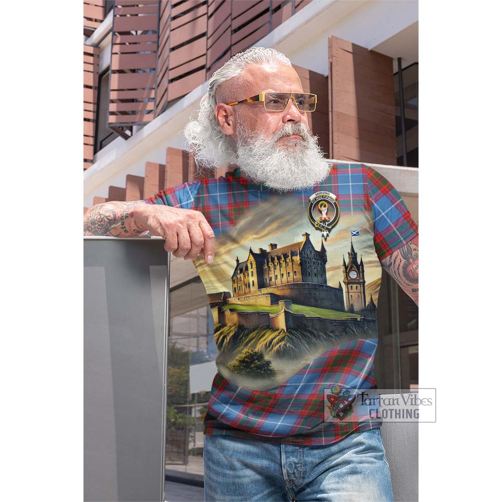 Skirving Tartan Family Crest Cotton T-shirt with Scottish Ancient Castle Style - Tartan Vibes Clothing