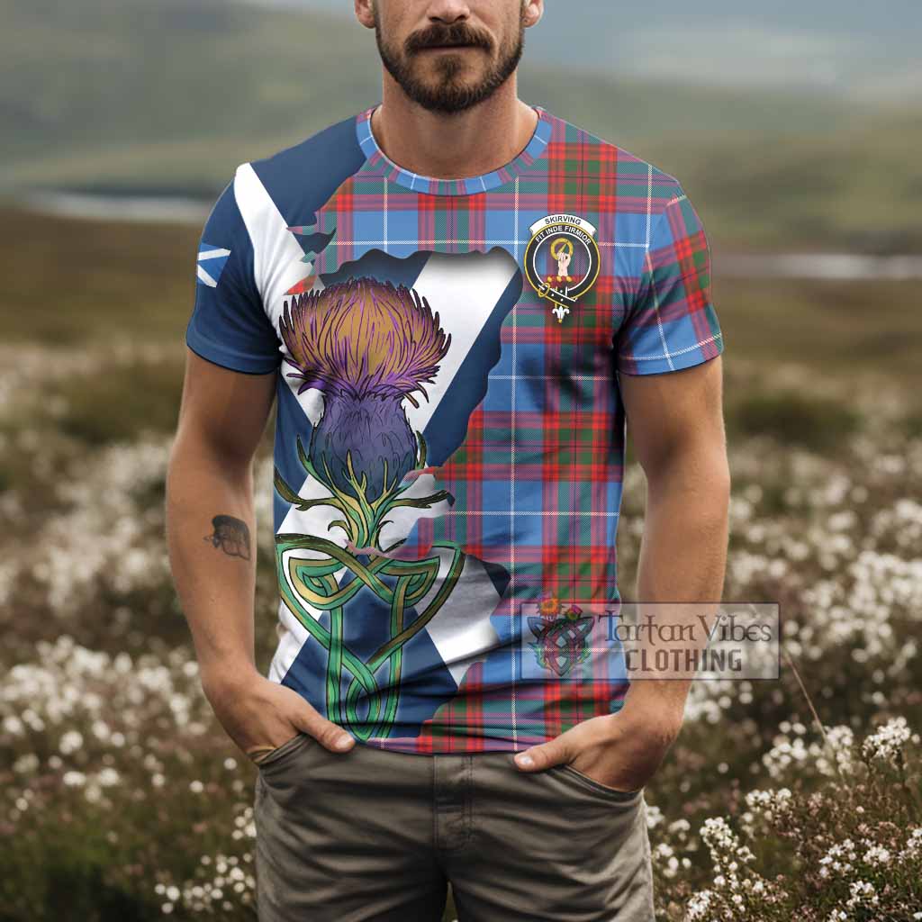 Tartan Vibes Clothing Skirving Tartan Family Crest T-Shirt Scottish Thistle Celtic Inspired