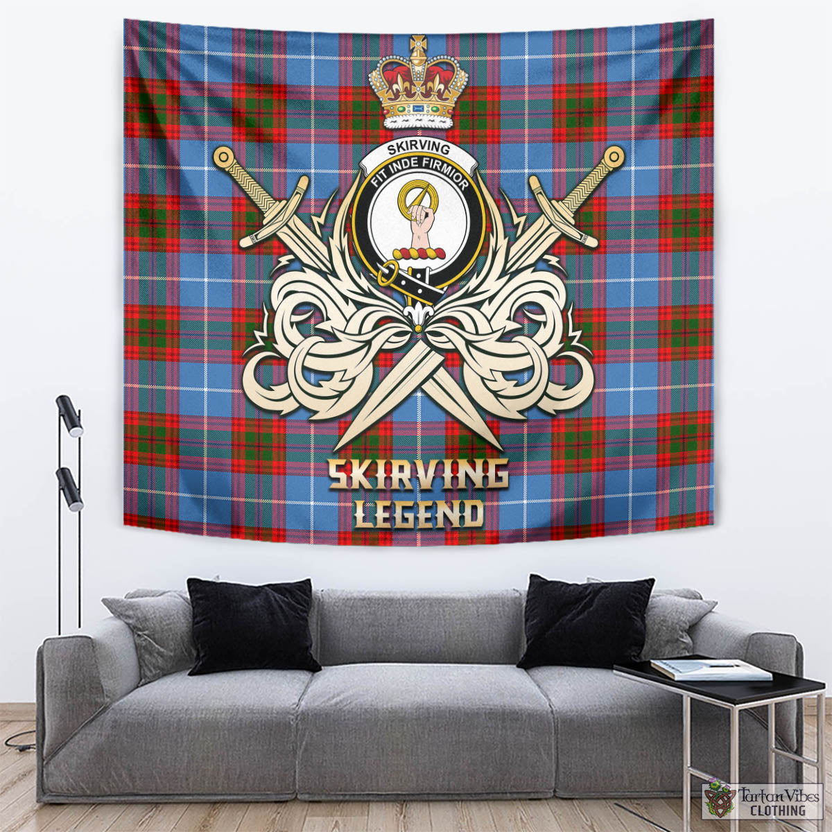 Tartan Vibes Clothing Skirving Tartan Tapestry with Clan Crest and the Golden Sword of Courageous Legacy