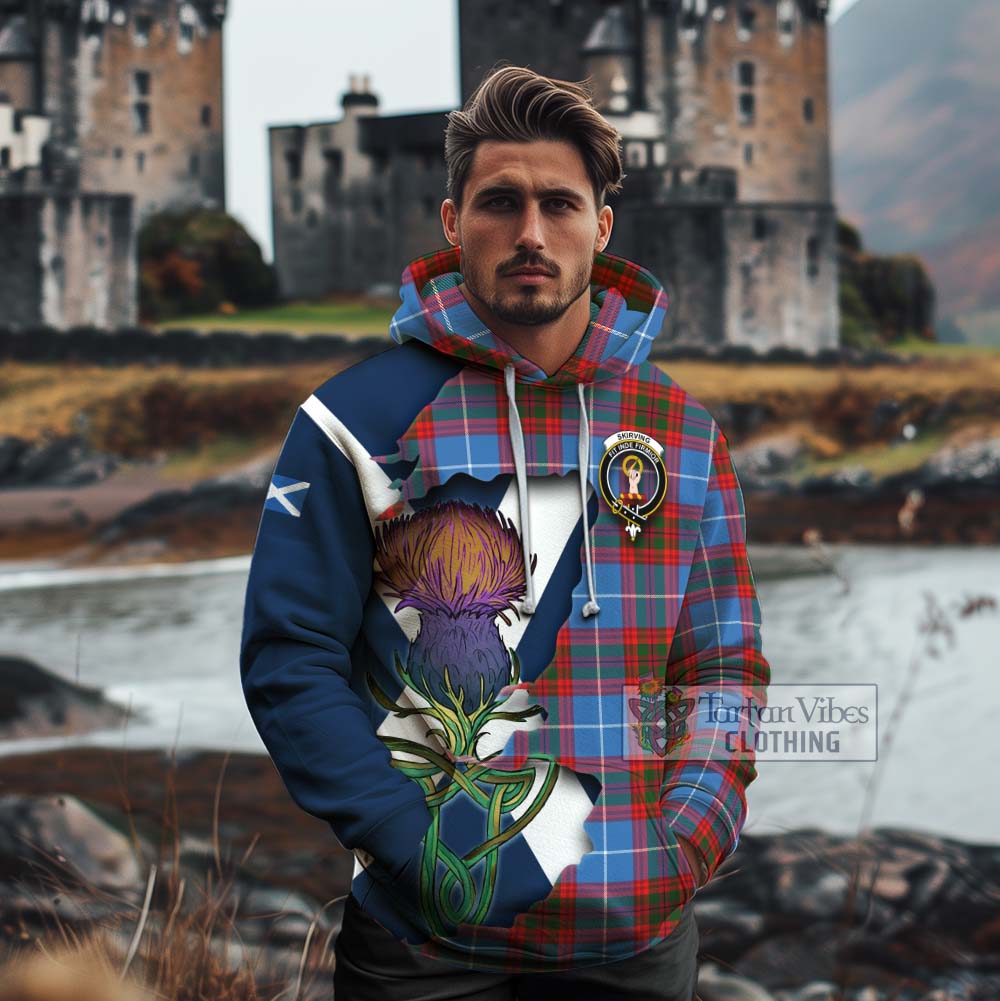 Tartan Vibes Clothing Skirving Tartan Family Crest Cotton Hoodie Scottish Thistle Celtic Inspired