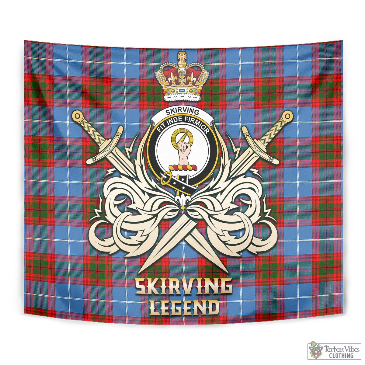 Tartan Vibes Clothing Skirving Tartan Tapestry with Clan Crest and the Golden Sword of Courageous Legacy
