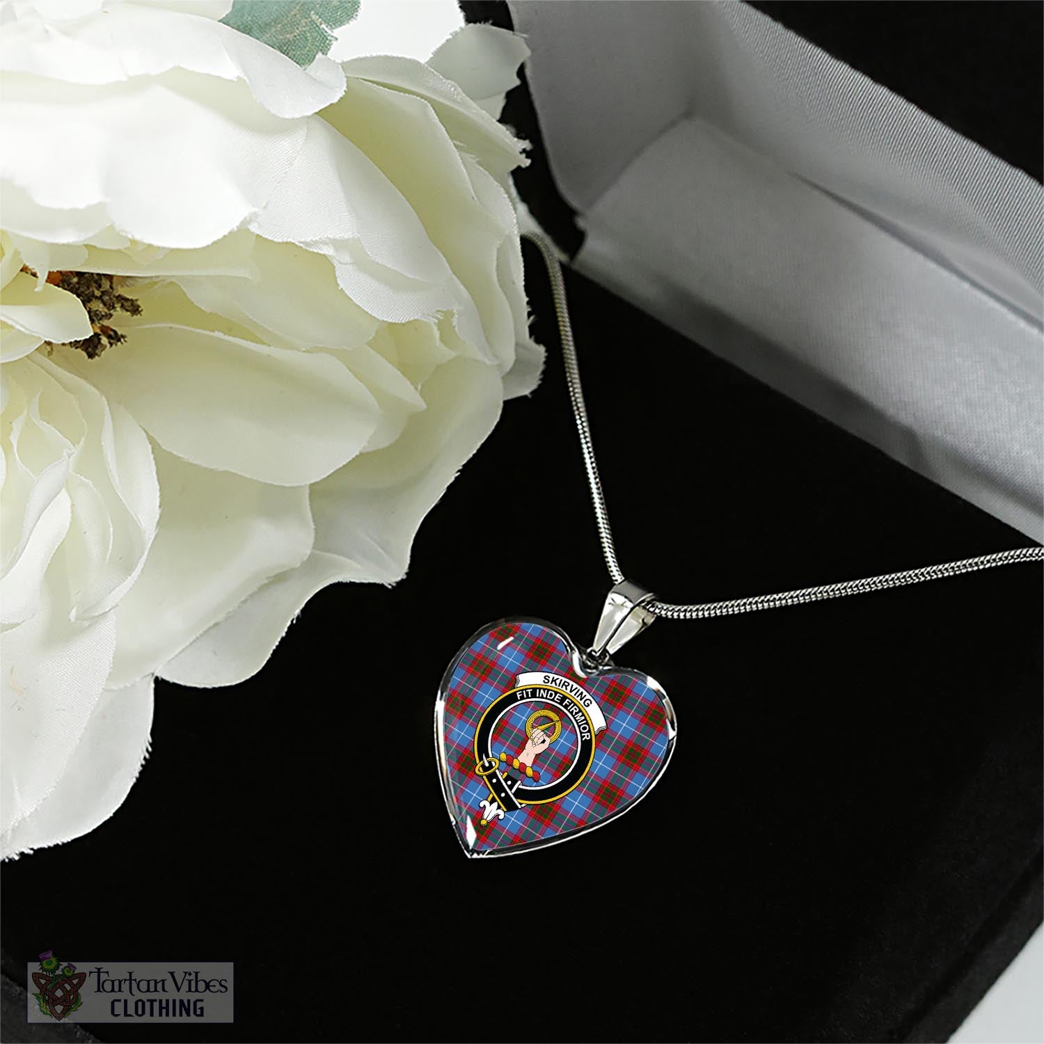 Skirving Tartan Heart Necklace with Family Crest - Tartan Vibes Clothing