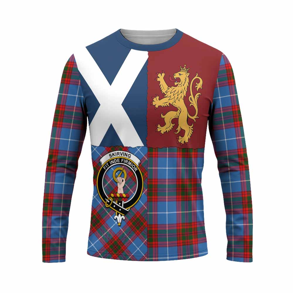 Skirving Crest Tartan Long Sleeve T-Shirt with Lion Rampant Saltire Style