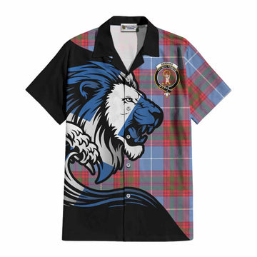 Skirving Tartan Crest Cotton Hawaiian Shirt Scottish Golden Lions Wave Flow