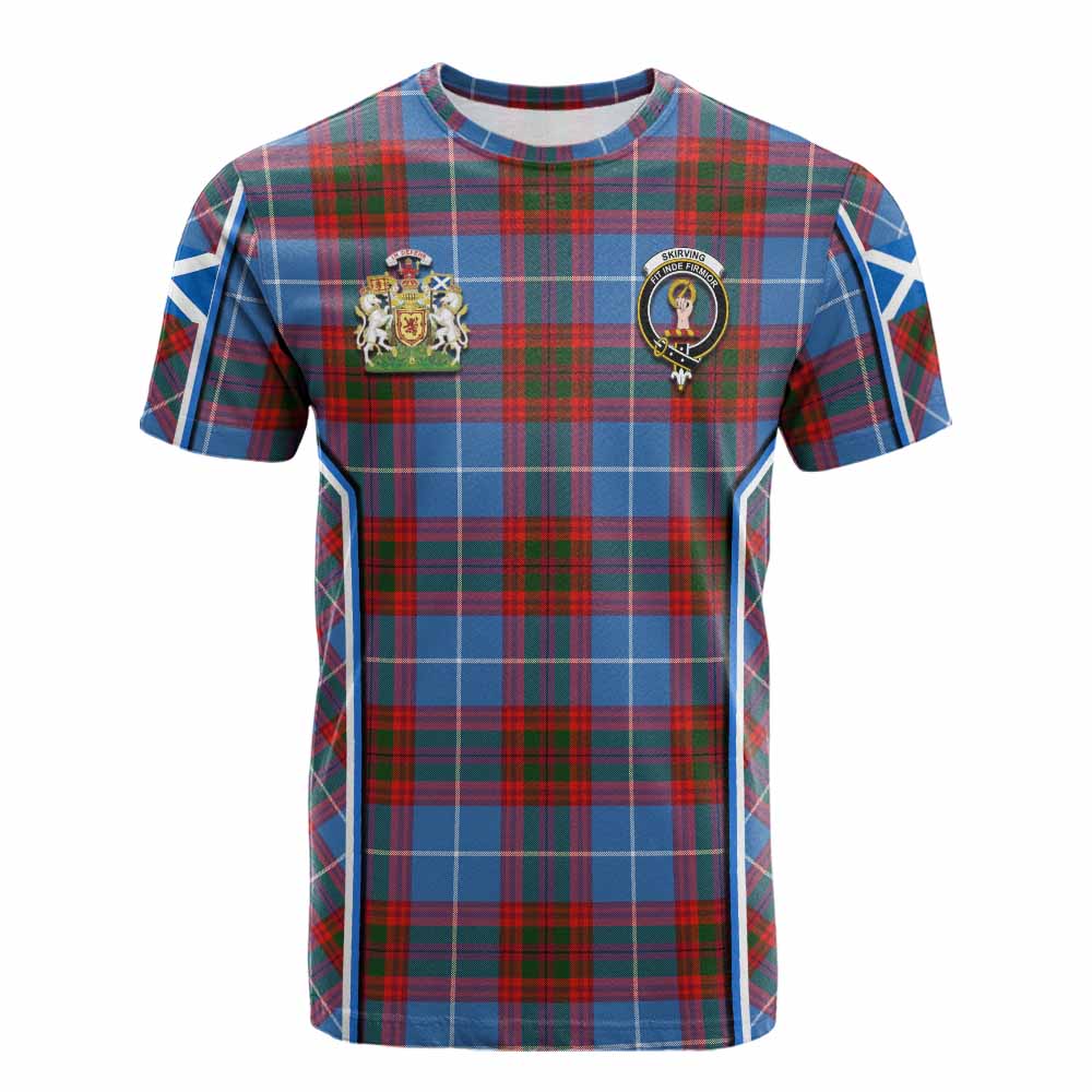 Skirving Tartan Crest Cotton T-shirt Scotland Coat of Arm Flag Style - Tartan Vibes Clothing
