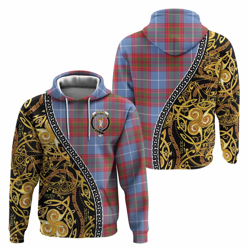 Skirving Tartan Crest Hoodie Celtic Knot and Triple Trickle Spiral Symbols