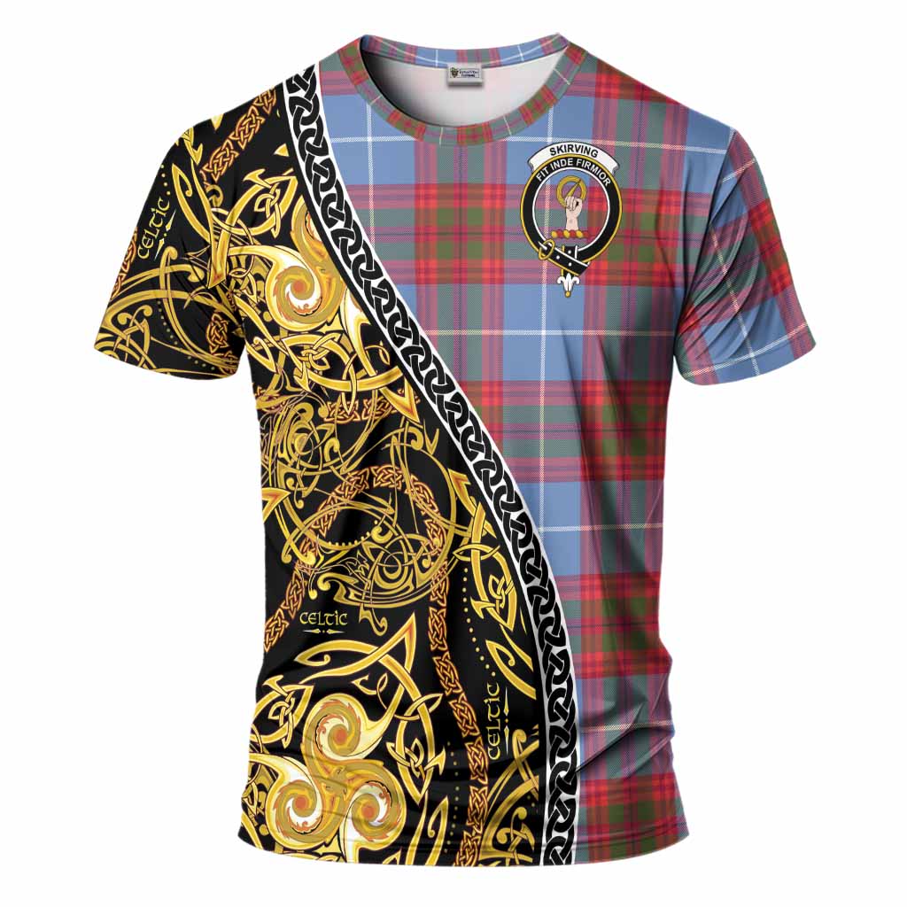 Skirving Tartan Crest T-Shirt Celtic Knot and Triple Trickle Spiral Symbols