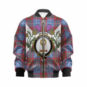 Skirving Tartan Family Crest Kid Bomber Jacket Scottish Burns Night Thistle Floral