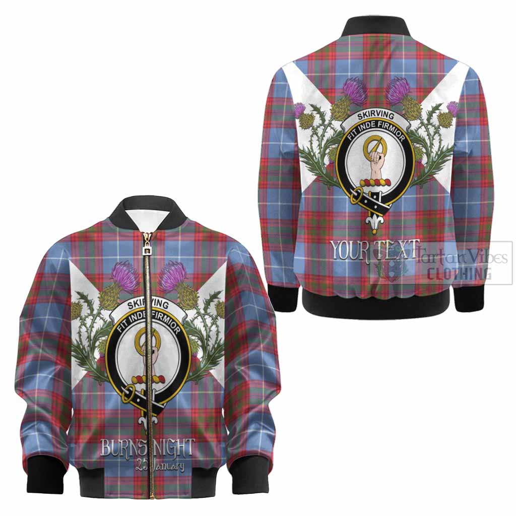 Skirving Tartan Family Crest Kid Bomber Jacket Scottish Burns Night Thistle Floral