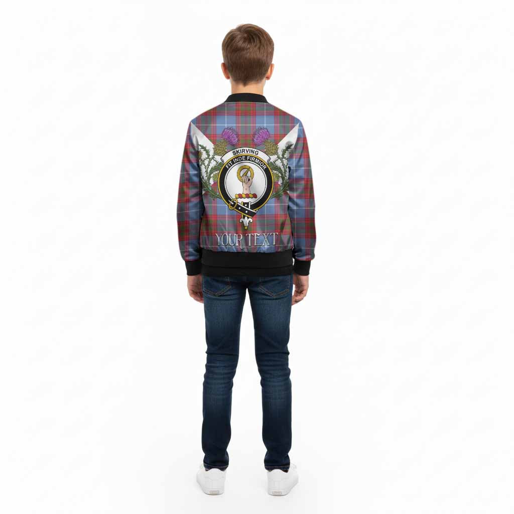 Skirving Tartan Family Crest Kid Bomber Jacket Scottish Burns Night Thistle Floral