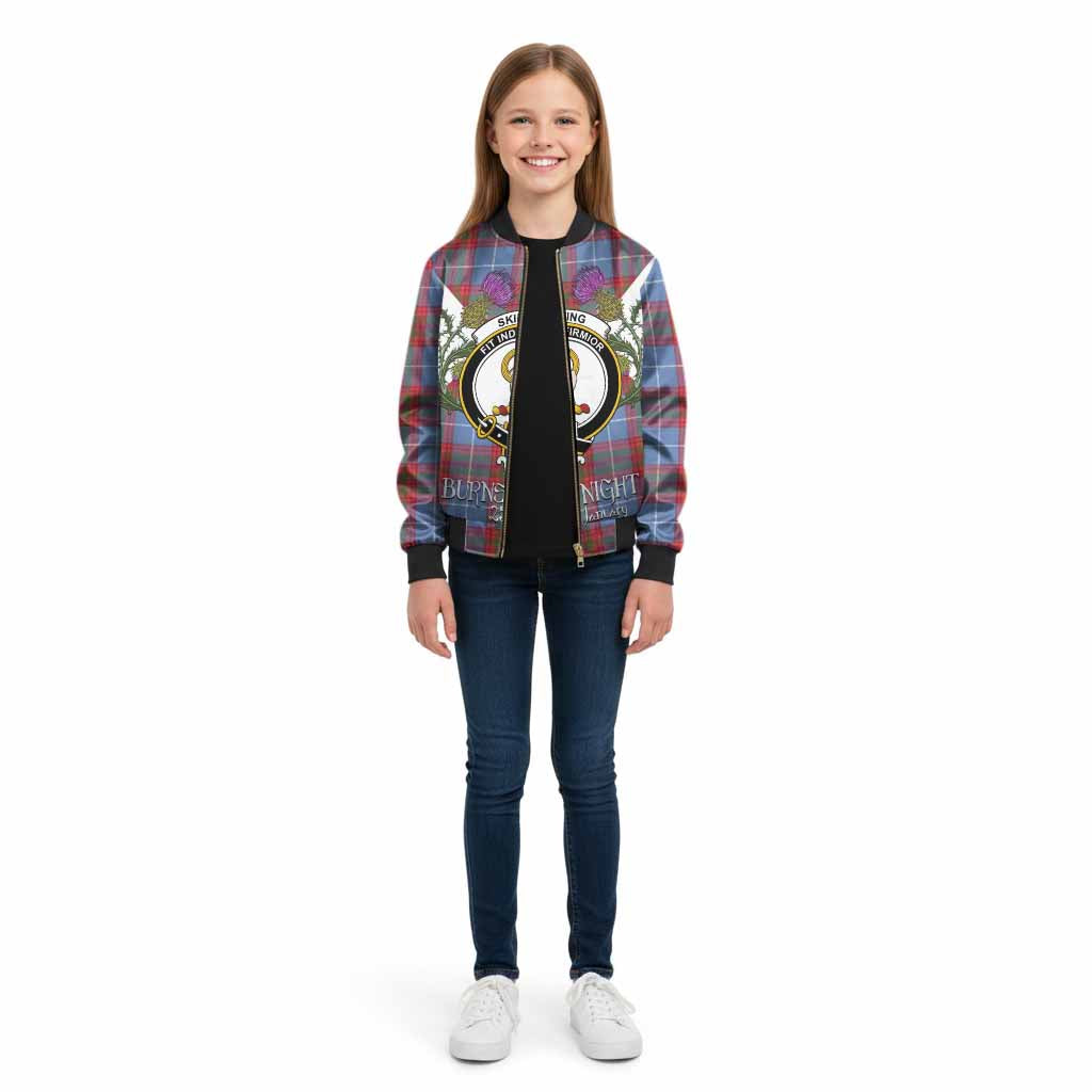 Skirving Tartan Family Crest Kid Bomber Jacket Scottish Burns Night Thistle Floral