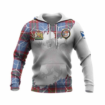 Skirving Tartan Knitted Hoodie with Family Crest and Lion Rampant Grunge Style