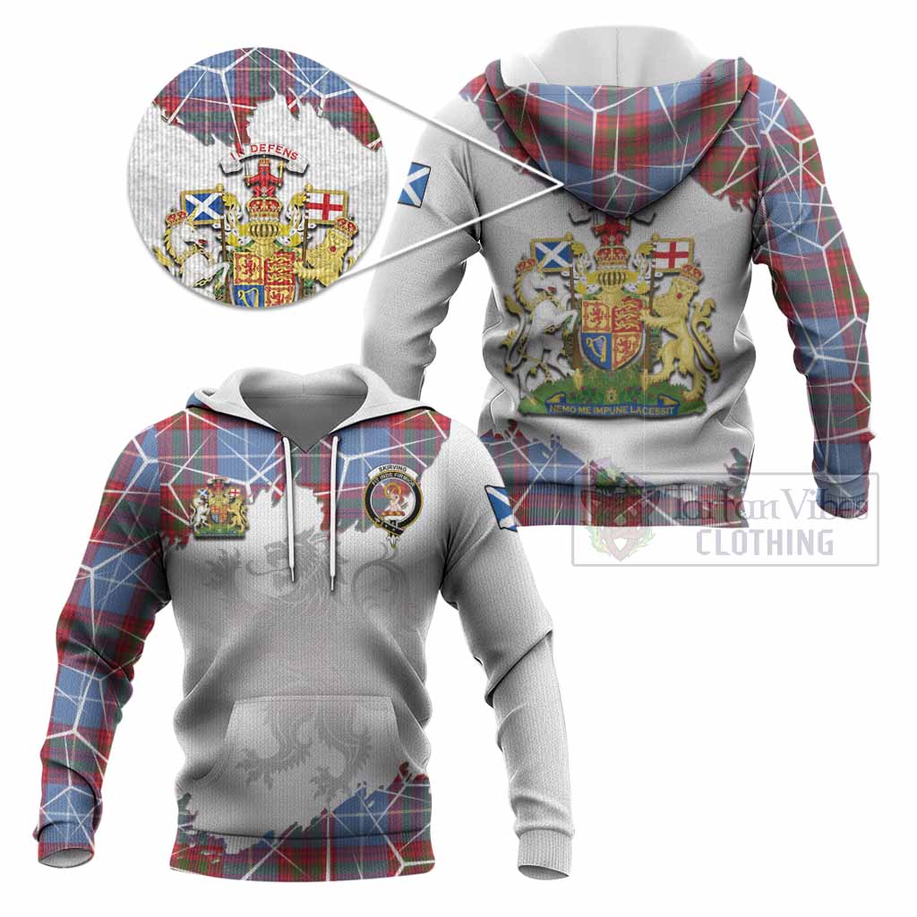Skirving Tartan Knitted Hoodie with Family Crest and Lion Rampant Grunge Style