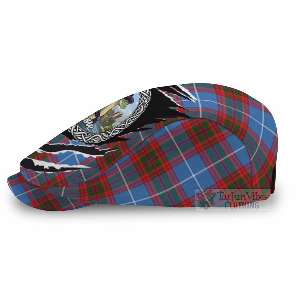 Skirving Tartan Loch Ness Monster Flat Cap, Jeff Cap Celtic Knot Nessie Art