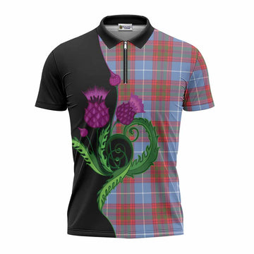 Skirving Tartan Zipper Polo Shirt Traditional Scottish Thistle