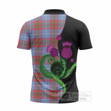 Skirving Tartan Zipper Polo Shirt Traditional Scottish Thistle