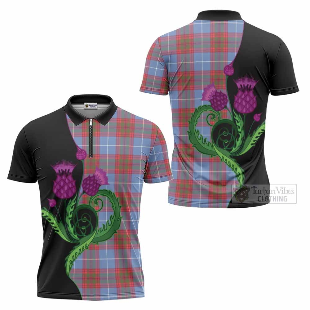 Skirving Tartan Zipper Polo Shirt Traditional Scottish Thistle