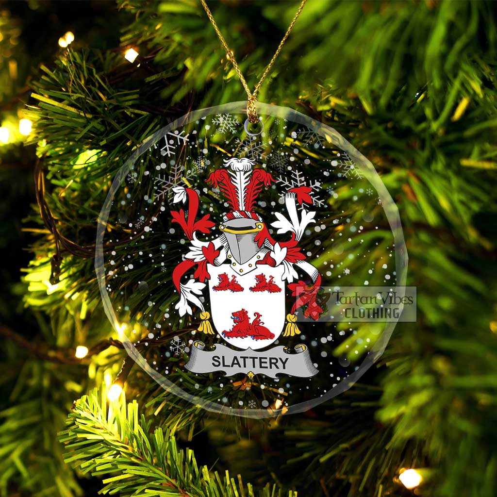 Slattery Irish Clan Christmas Glass Ornament with Coat of Arms Transparent Glass Circle - 2D-tartanvibesclothing