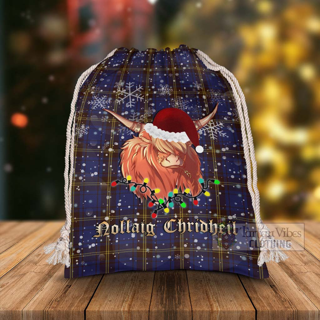 Tartan Vibes Clothing Sligo County Ireland Tartan Christmas Santa's Bag with Highland Cow