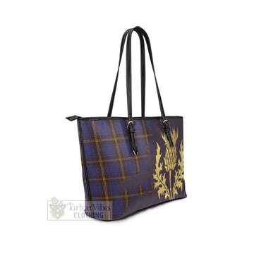 Sligo County Ireland Tartan Leather Tote Bag Gold Thistle Style