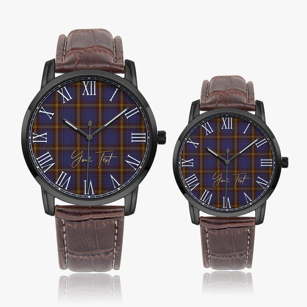 Sligo County Ireland Tartan Personalized Your Text Leather Trap Quartz Watch Wide Type Black Case With Brown Leather Strap - Tartanvibesclothing Shop