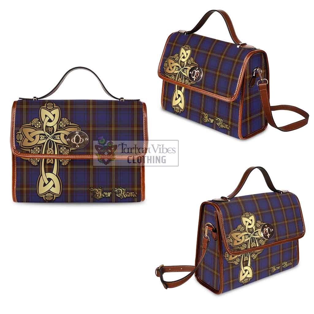 Tartan Vibes Clothing Sligo County Ireland Tartan Waterproof Canvas Bag Golden Thistle Celtic Cross Style