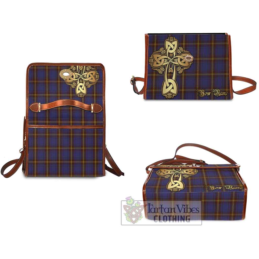 Tartan Vibes Clothing Sligo County Ireland Tartan Waterproof Canvas Bag Golden Thistle Celtic Cross Style