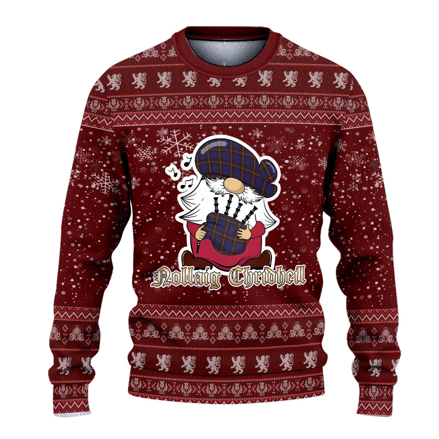 Sligo County Ireland Clan Christmas Family Knitted Sweater with Funny Gnome Playing Bagpipes - Tartanvibesclothing