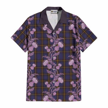 Sligo County Ireland Tartan Cotton Hawaiian Shirt Seamless Scottish Thistle Flowers