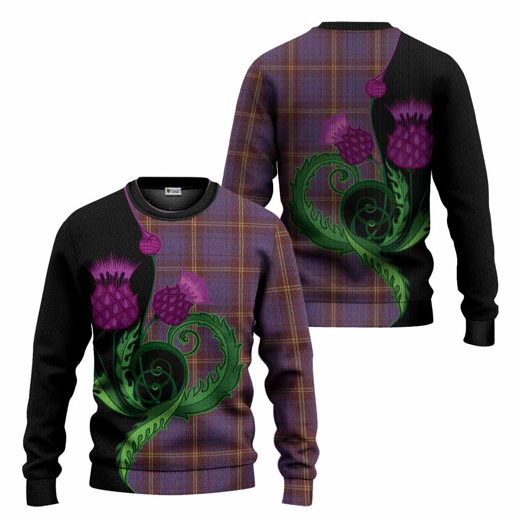Sligo County Ireland Tartan Knitted Sweater Traditional Scottish Thistle