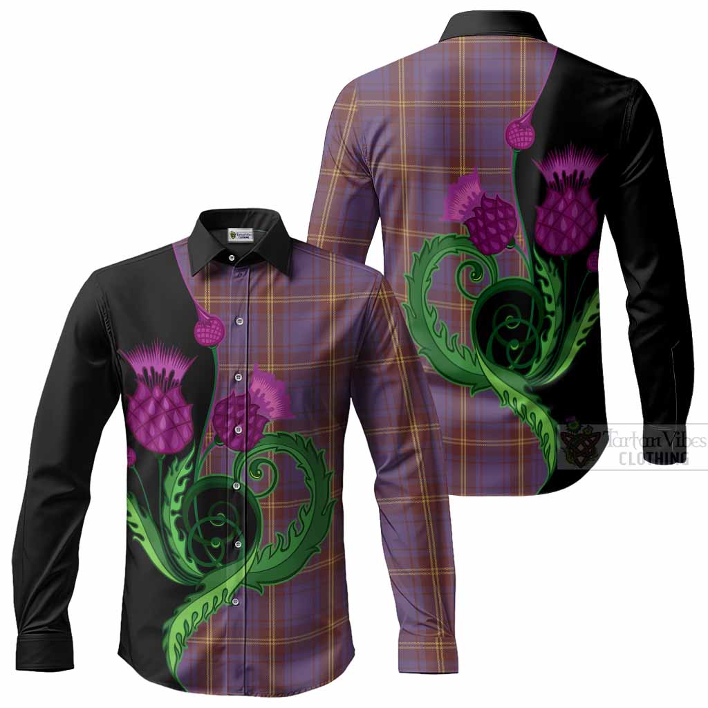 Sligo County Ireland Tartan Long Sleeve Button Shirts Traditional Scottish Thistle