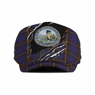 Sligo Tartan Loch Ness Monster Flat Cap, Jeff Cap Celtic Knot Nessie Art