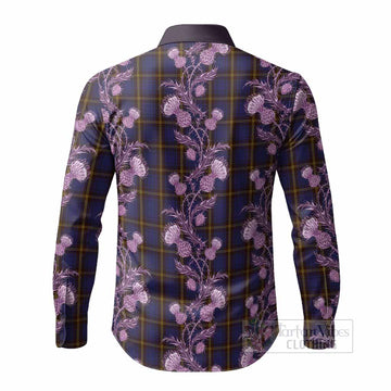 Sligo Tartan Long Sleeve Button Shirts Seamless Scottish Thistle Flowers