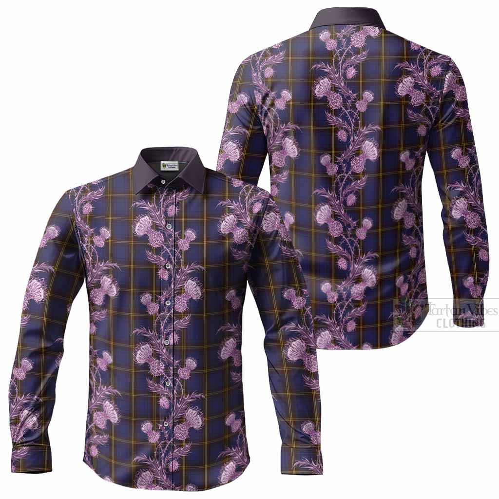 Sligo Tartan Long Sleeve Button Shirts Seamless Scottish Thistle Flowers