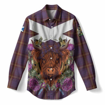 Sligo Tartan Women Casual Shirt Scottish Thistle Heilan Coo