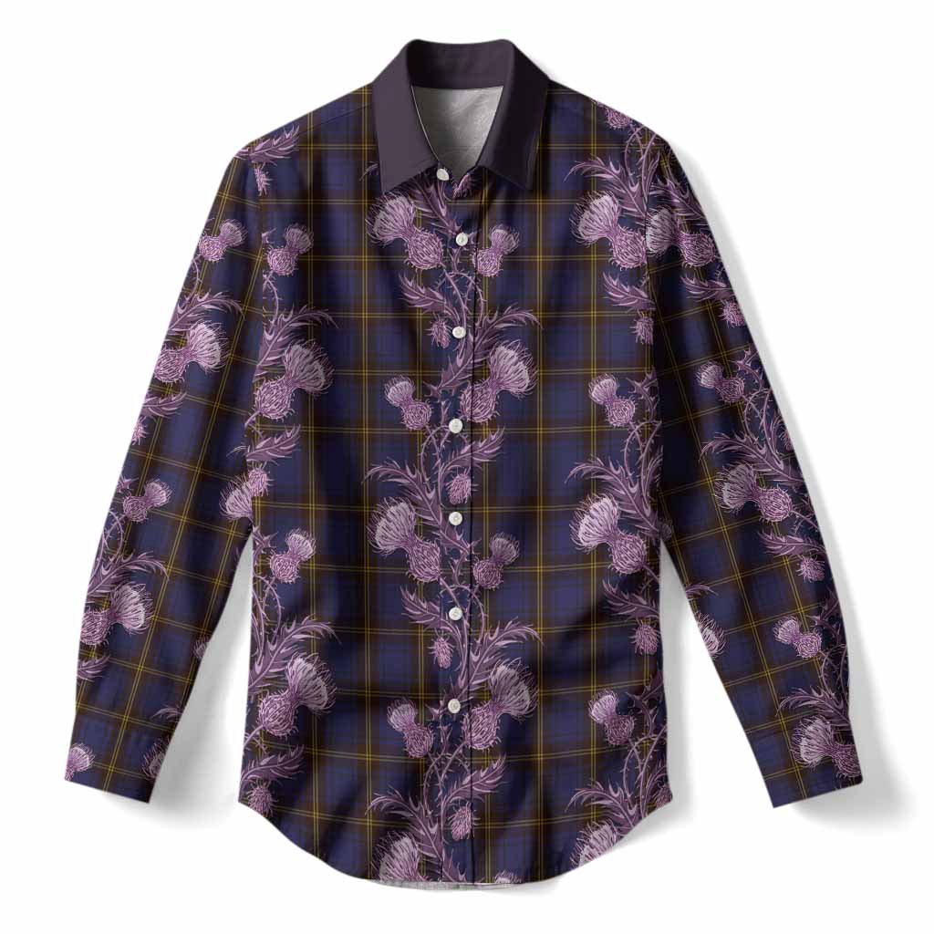 Sligo Tartan Women Casual Shirt Seamless Scottish Thistle Flowers
