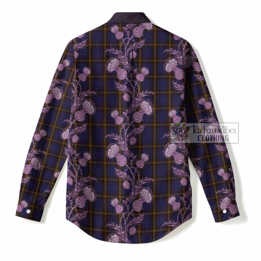 Sligo Tartan Women Casual Shirt Seamless Scottish Thistle Flowers