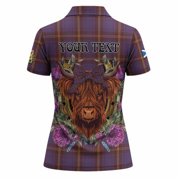 Sligo Tartan Women Polo Shirt Scottish Thistle Heilan Coo