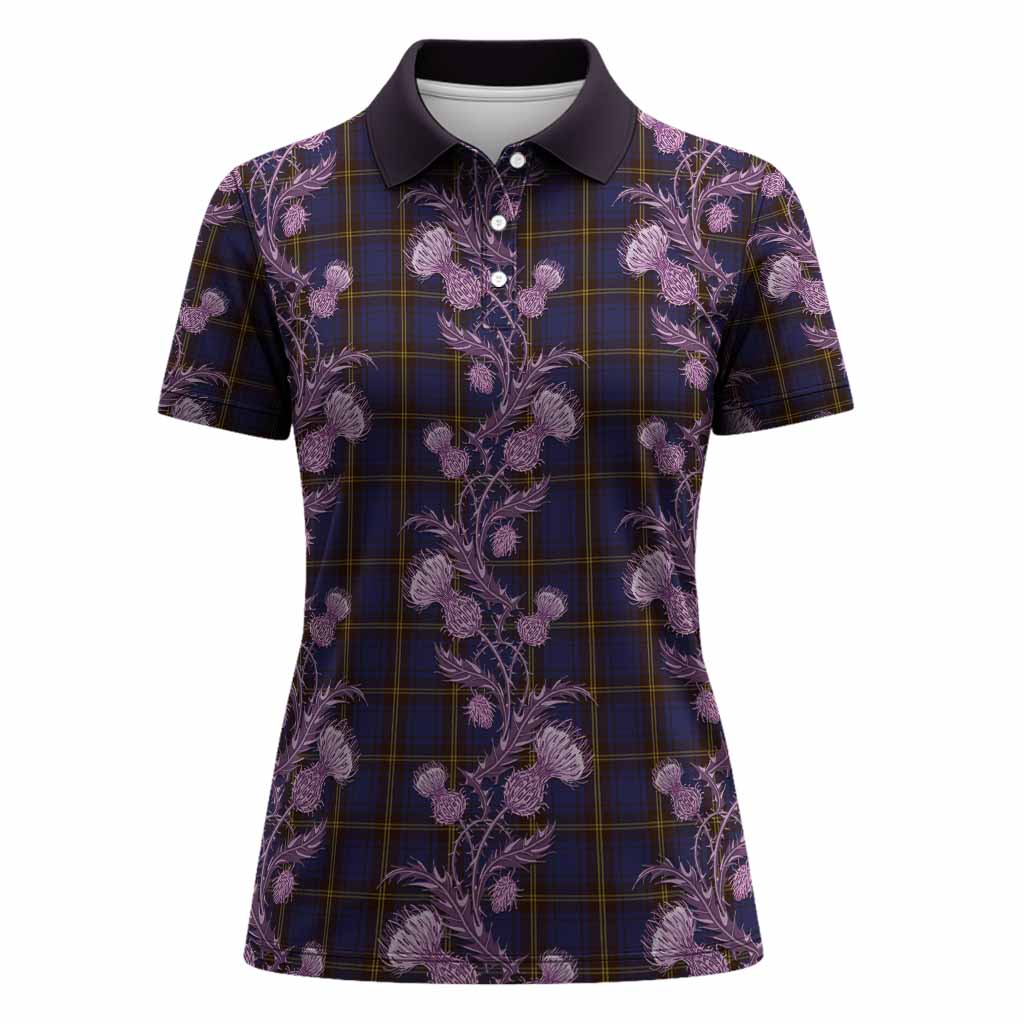 Sligo Tartan Women Polo Shirt Seamless Scottish Thistle Flowers