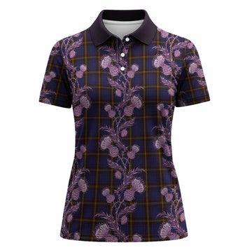 Sligo Tartan Women Polo Shirt Seamless Scottish Thistle Flowers