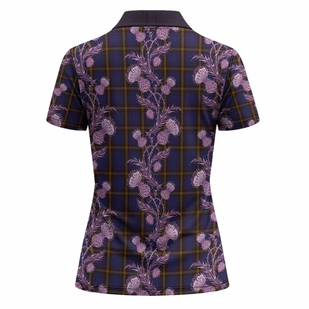Sligo Tartan Women Polo Shirt Seamless Scottish Thistle Flowers