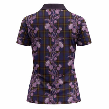 Sligo Tartan Women Polo Shirt Seamless Scottish Thistle Flowers