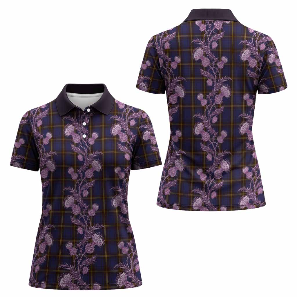 Sligo Tartan Women Polo Shirt Seamless Scottish Thistle Flowers