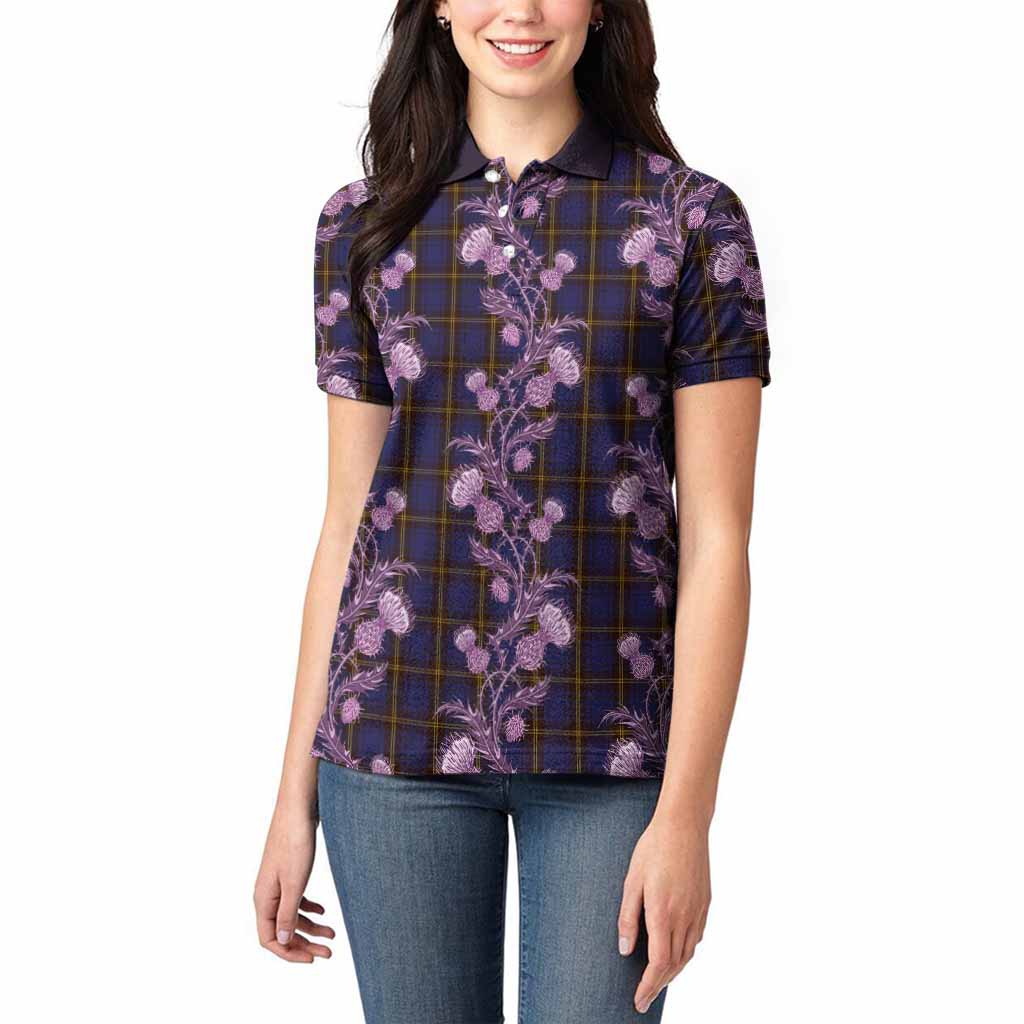 Sligo Tartan Women Polo Shirt Seamless Scottish Thistle Flowers