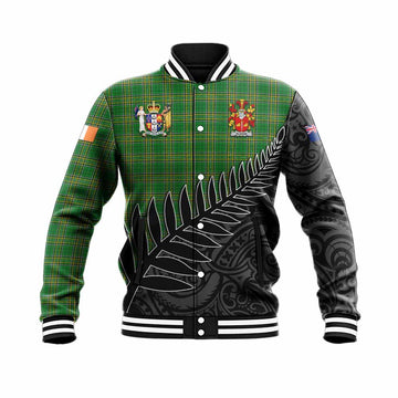 Sloane Irish Clan Tartan Baseball Jacket with Coat of Arms New Zealand Silver Fern Half Style Unisex - Tartan Vibes Clothing