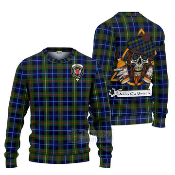 Smith Tartan Ugly Sweater with Family Crest and Bearded Skull Holding Bottles of Whiskey Unisex - Tartan Vibes Clothing