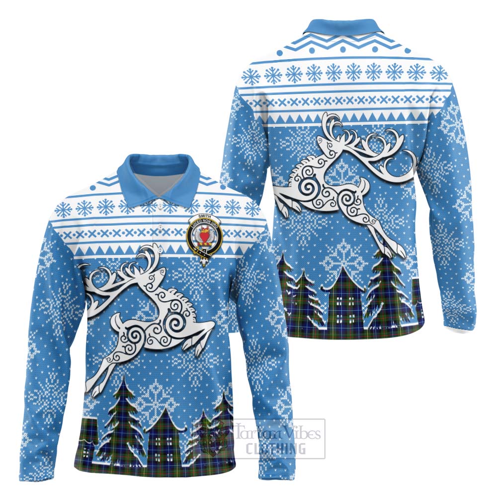 Smith Clan Christmas Long Sleeve Polo Shirt Celtic Reindeer Style Unisex - Tartan Vibes Clothing
