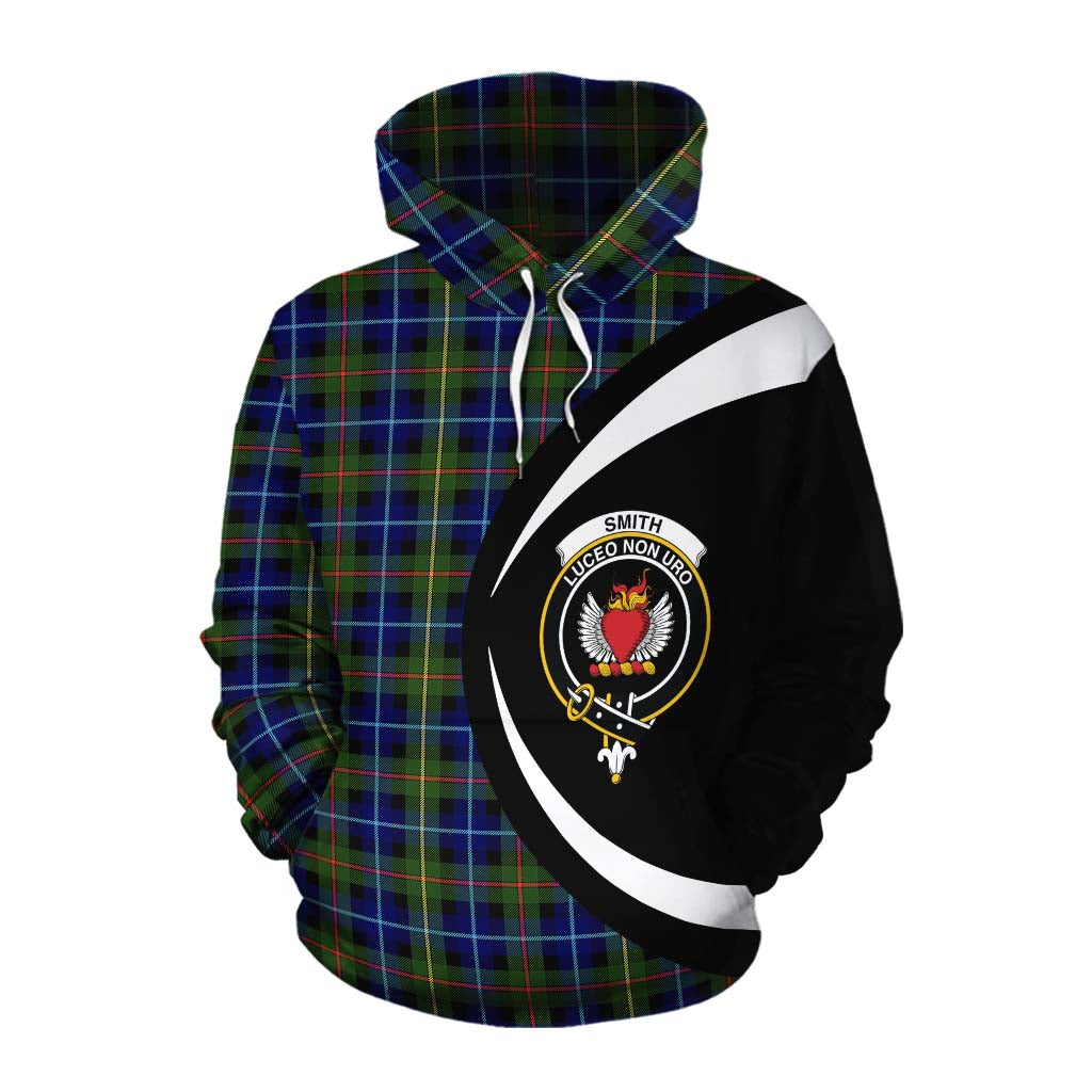 Smith Tartan Cotton Hoodie with Family Crest Circle Style Pullover Hoodie XS - Tartan Vibes Clothing
